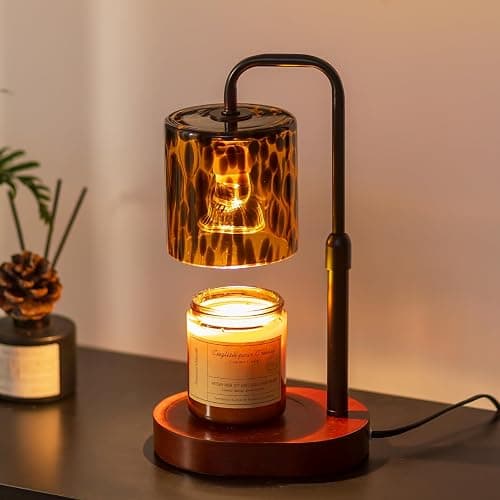Candeldo Candle Warmer Lamp with Timer, Tortoise Shell Glass Shade | Height Adjustable, Dimmable, with Leopard-Inspired Details, Vintage Home Decor, Includes 2 Bulbs - Image 1