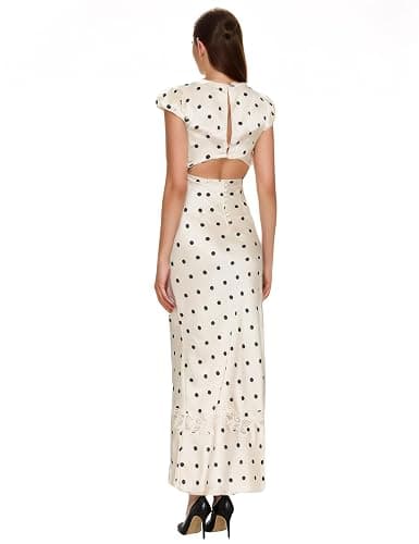 FUNTOUR Women Polka Dot Dress Summer Boho Dresses for Women Sexy Lace Patchwork A-Line Maxi Dress with V-Neck Cap Sleeves thumbnail 2