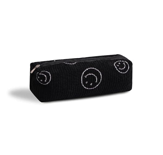 Smile Pencil Case Lightweight Small Aesthetic Pen Case Office College School Storage Bag Pouch Holder Box Organizer Makeup Pouch Cosmetic Bag Cute Pencil Case for Girls Boys Kids (Black) - Black - Image 1