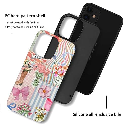 TnXee Case Compatible with iPhone 11,Fall Prevention Hybrid 2-Layer Hard Shell Cases for Girls Boys,Pink Bow Ribbon Collage thumbnail 3