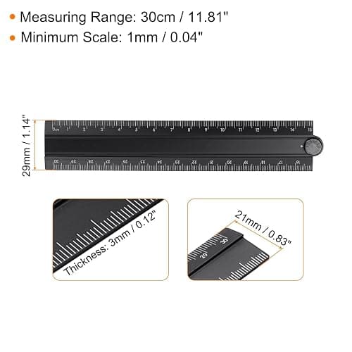 HARFINGTON Folding Straight Ruler 30cm Metric Aluminum Alloy Protractor Foldable Angle Ruler Geometric Measuring Tool with Angle Line for Architects Artists Designers Classroom Office, Black thumbnail 2