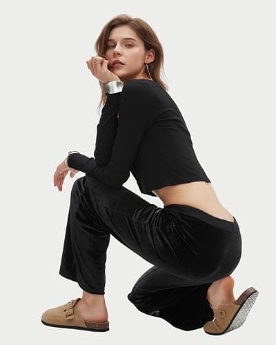Bosloga Velvet Star Rhinestone Flare Pants for Women, Bootcut Low Rise Drawstring Bell Bottoms, Y2K Streetwear thumbnail 4