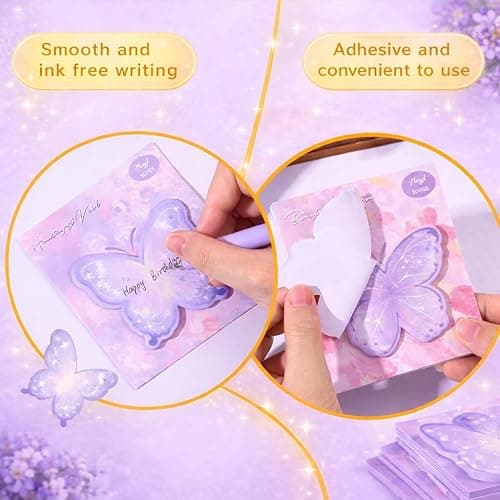 Eloxomer Cute Purple Butterfly Gel Pens Set, 4 Pack Retractable 0.5mm Black Ink Writing Pens with 10 Refill & Sticky Notes for School, Office, Gifts for Girls, Students & Friends thumbnail 5