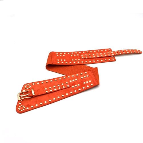 ZYALTFDC Women Suede Wide Elastic Waist Belts Chunky Stretchy Thick Studded Belts for Women Dresses Vintage Waistband Girdle thumbnail 2