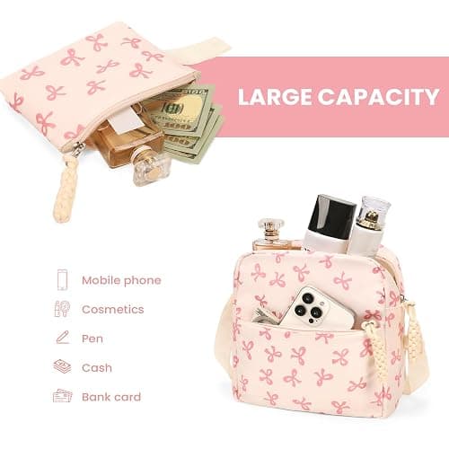 Cohawk Bow Backpack for Women Coquette Aesthetic Nylon Rucksack Cute Kawaii Backpack 3Pcs Set With Bow Pattern thumbnail 6