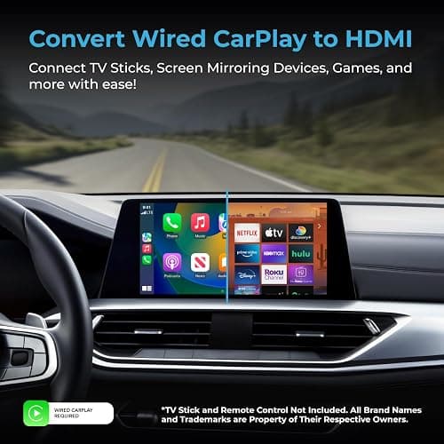 CarPlay TV Adapter - Convert Any Wired CarPlay to Wireless CarPlay - Plug in a TV Stick to Stream Netflix, YouTube, and More Right from Your car’s infotainment Screen thumbnail 6