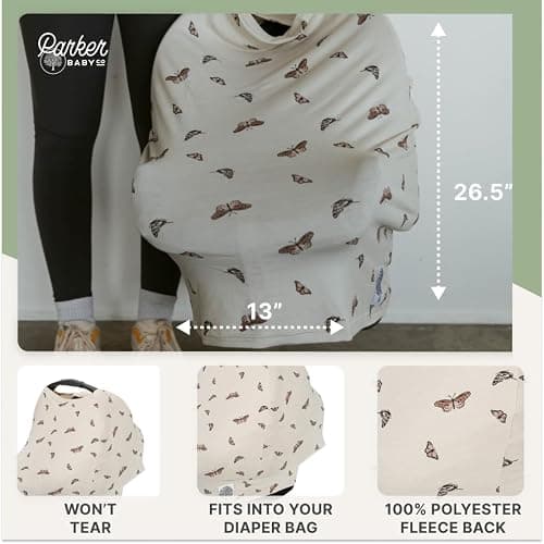 Parker Baby 4 in 1 Car Seat Cover for Girls and Boys - Stretchy Carseat Canopy, Nursing Cover, Grocery Cart Cover, High Chair Cover - "Butterfly" thumbnail 3