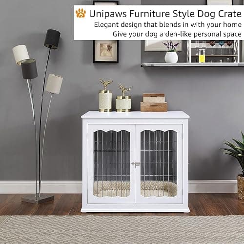 unipaws Furniture Style White Dog Crate for Medium Large Dogs, Indoor Aesthetic Dog Stuff Kennel, Modern Decorative Wood Wire Pet House Dog Cage, Pretty Cute End Side Table Nightstand… thumbnail 3