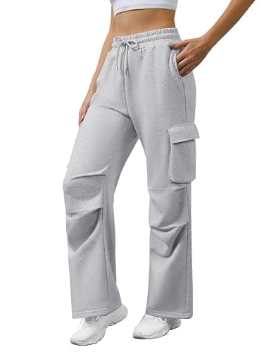 DLOODA Wide Leg Cargo Sweatpants Women Drawstring High Waisted Baggy Sweat Pants Stretchy Cotton Pants with Pockets thumbnail 2