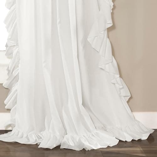 Lush Decor Reyna Ruffle Window Curtain Panel Set, Pair, 54" W x 84" L, White - Flowy Curtain Set - Romantic Ruffle Curtains for Bedroom, Living room, or Dining Room - Farmhouse & Cottage Home Decor thumbnail 4