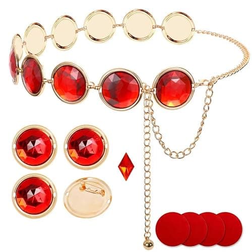 Red Gem Waist Belt - Adjustable Rhinestone Chain Belt for Women, Anime Cosplay Stone Waist Chain Set Halloween Costume Jewelry Props Accessories for Dress Up Party - Image 1