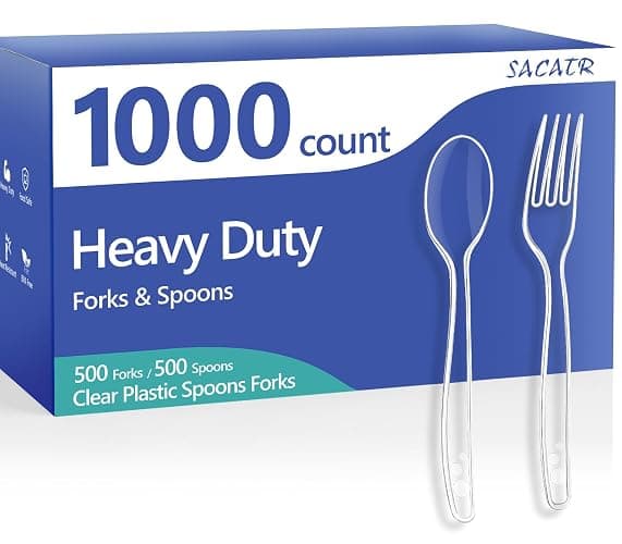 1000 Count Plastic Silverware Heavy Duty - 500 Spoons, 500 Forks, BPA-Free, Heat Resistant, Disposable Plastic Utensils Set, Plastic Cutlery Set, Plasticware Bulk for Party - Image 1