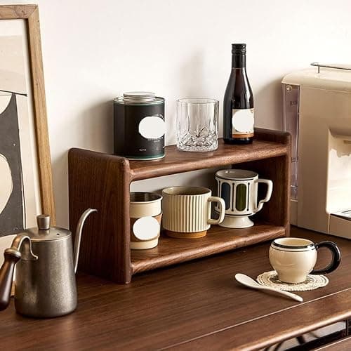 QDZC Organisateur de station à café sur comptoir, support à mugs en bois 2 niveaux, étagère de comptoir de cuisine pour accessoires de bar à thé et à café, support pour matcha brown thumbnail 5