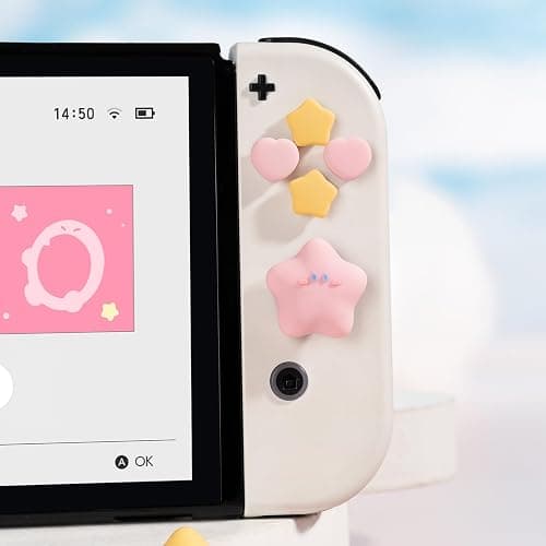 Yocore Cute Switch D-Pad Button Caps Silicone Thumb Grips Set, ABXY Key Buttons Sticker Joystick Cover Caps for Nintendo Switch/OLED - Pink Yellow Stars thumbnail 9