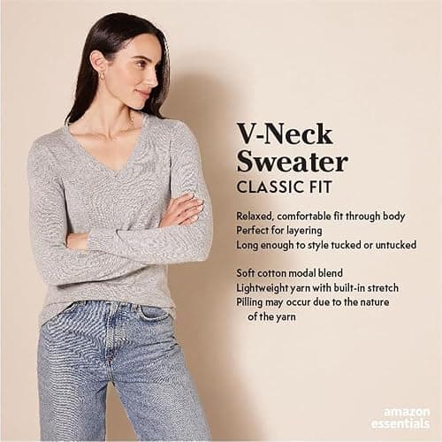 Amazon Essentials Women's Regular-Fit Lightweight Long-Sleeve V-Neck Sweater (Available in Plus Size) thumbnail 4