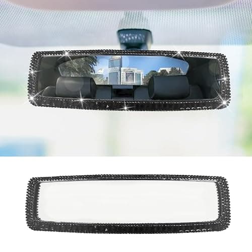 JOYCOURT Bling Rhinestone Panoramic Rear View Mirror Clip-On Mirror, Black | HD Glass Wide Angle Car Interior Rear View Mirror with Crystal Diamonds, Car Decoration Accessories for Women Men Teens - Image 1