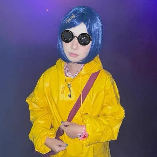 ANZWTLOYY Halloween Button Eyes Glasses Blue Bob Wig Key Necklace Green Stone Necklace Dragonfly Hair Clips Halloween Costume Cosplay Merch Merchandise thumbnail 5