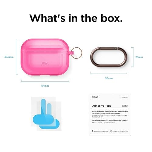 elago Compatible with AirPods Pro Case Clear - High Rating, TPU Transparent Shockproof, Protective Case Cover with Keychain, Gel Tape Included, Wireless Charging [Neon Hot Pink] thumbnail 9