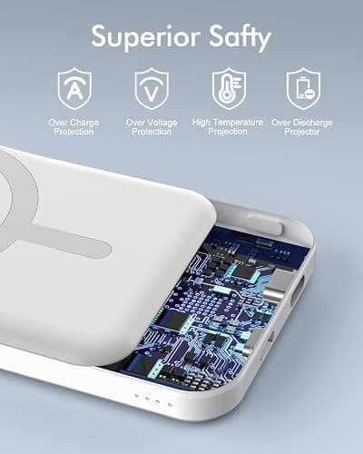 podoru for Magsafe Power Bank, 5000mAh Magnetic Battery Pack with Type-C Cable 20W PD Fast Charging Lighting Input for Wireless Portable Charger for iPhone 17/16/15/14/13/12 Series-Ceramic White thumbnail 7