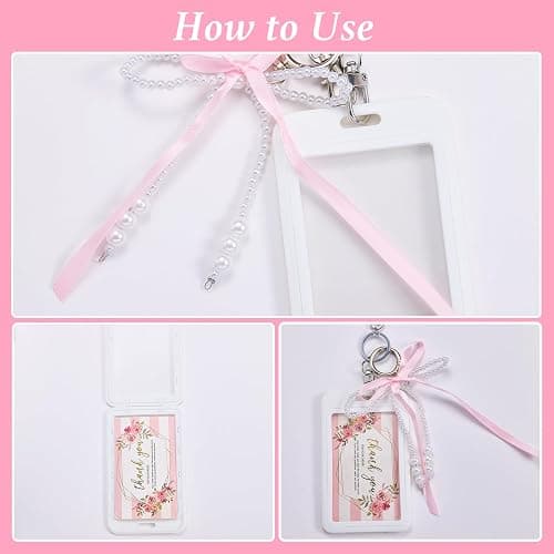 EVERJOYCRAFT 2 Sets Photocard Holder with Pearl Bow Cute Badge Holders | for 3.35"×2.07" Cards Decorative Protective Hard Acrylic Transparent Photocard Bus ID Bank Idol Card Case Keychain Bag Charm thumbnail 5