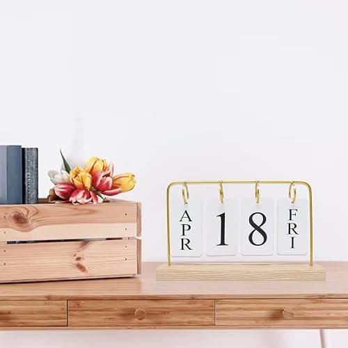 Uguisu Desktop Decor, Wall Calendar, Gold Metal Stand with Paper Monthly Daily Calendar, Home Decor, Living Room Decor, Hallway Decorative Ornament, Reusable Office Accessory. thumbnail 2