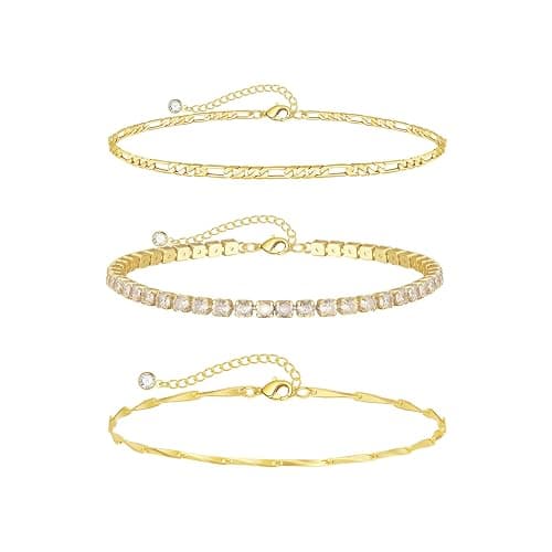 Hergory Gold Bracelets for Women Trendy, Dainty 14K Plated Gold Bracelet Stack Non Tarnish Waterproof Tarnish Free Gold Jewelry Adjustable Paperclip Cuban Beaded Snake Bracelet Set for Gifts - Image 1