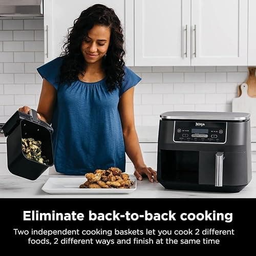 Ninja DZ201 Foodi 8 Quart 6-in-1 DualZone 2-Basket Air Fryer with 2 Independent Frying Baskets, Match Cook & Smart Finish to Roast, Broil, Dehydrate & More for Quick, Easy Meals, Grey - 8-QT thumbnail 3