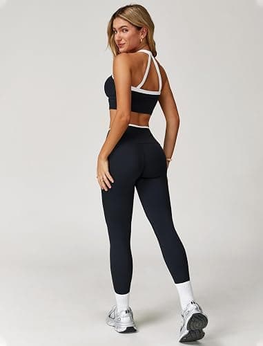 QBGJTD Womens Workout Sets Two Piece Cross Back Tank Top Matching High Waist Leggings Sets Gym Outfits Work Out Clothes thumbnail 5