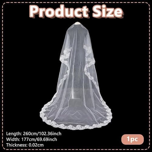 OLYCRAFT Lace Veil Long Cathedral Tulle Sheer Wedding Bridal Wedding Dress Veils for Brides Shower Party Dress Up Accessories thumbnail 2