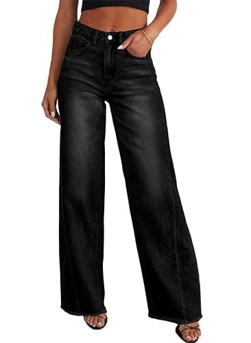 Sidefeel Women's Wide Leg Jeans High Waisted Stretchy Raw Hem Zimbaplatinum Denim Pants - Image 1