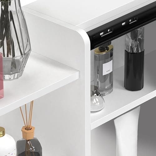 tekrabea Dressing Table with 6 Drawers, Vanity Desk with Mirror, Storage Shelves and Stool, Makeup Desk for Bedroom, Modern Makeup Table with Mirror and Chair, White thumbnail 6