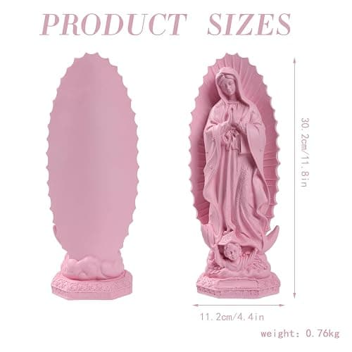 Virgen de Guadalupe Statues - Our Lady of Guadalupe Virgin Mary Statue, Pink Religious Mother Mary Statue, Catholic Virgencita de Guadalupe, Vrgin Mary Jesus Figurines for Home Decor Gifts, 12 Inch thumbnail 3