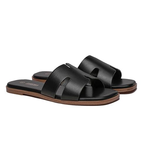 Rihero Women's Dressy Flat Sandals Comfortable Slip On Leather Slide Sandals thumbnail 6