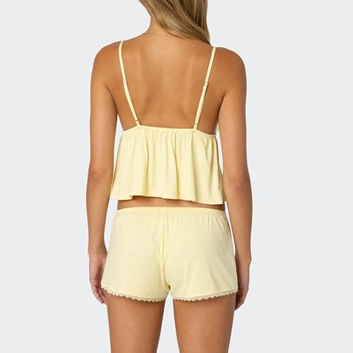 XBTCLXEBCO Lace Pajama Sets for Women 2 Piece Sexy Sleeveless Cami Tank Top and Shorts Pj Set Y2K Matching Lounge Sleepwear thumbnail 6