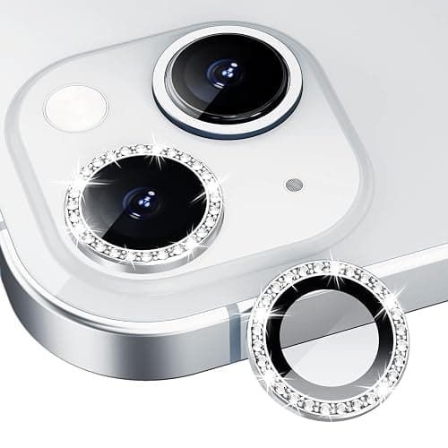 Xfilm Bling Diamond Individual Camera Lens Protector for iPhone 13 / iPhone 13 Mini, HD Clear Tempered Glass Camera Lens Screen Protection Cover, Case Friendly, Scratch Proof (Silver) - Image 1