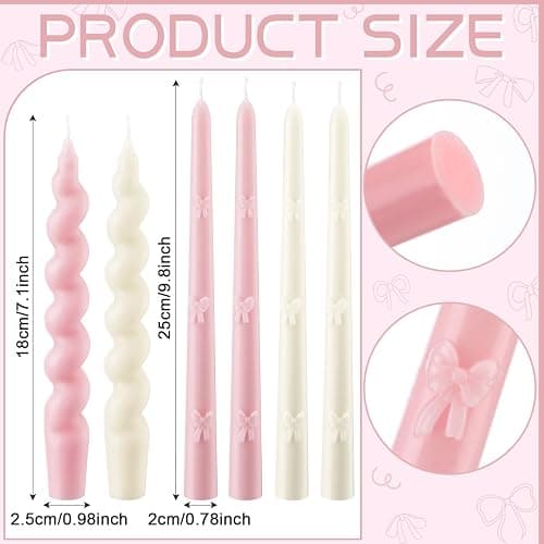 Nuanchu 6 Pcs Pink Bow Taper Candles 3D Pink Coquette Decoration Twisted Candlesticks Decor Bow Twisted Candles for Coquette Birthday Baby Shower Wedding Bachelorette Supplies thumbnail 2