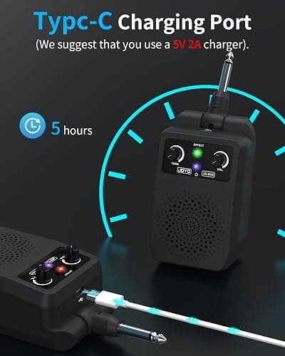 JOYO Mini Amp 5W Portable Electric Practice Amp Bluetooth Rechargeable Guitar Amplifier Built-in 4 Effects Clean Distortion Overdrive Reverb, Black (JA-05G) thumbnail 5