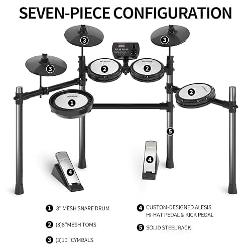 MOSEN Electric Drum Set with 4 Quiet Mesh Drum Pads, Cymbals, Sticks, Headphones, USB MIDI, Kick Pedal, 195+ Sounds and 25 Drum Kits for Beginner MED-X3 thumbnail 8