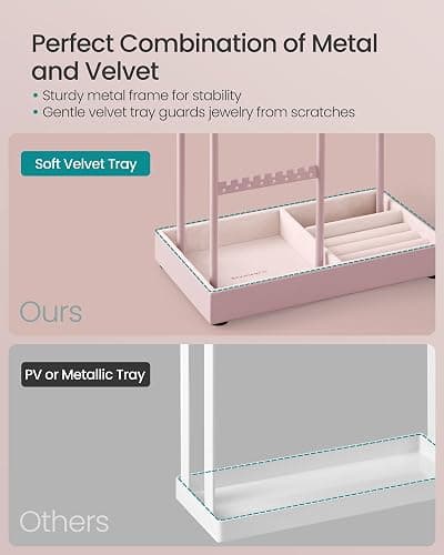SONGMICS Jewelry Holder, Jewelry Organizer, Jewelry Display Stand with Metal Frame, Velvet Tray, Necklace Earring Bracelet Holder, for Studs, Rings, Gift Idea, Jelly Pink UJJS021R01 thumbnail 6