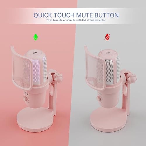 Pink USB Condenser Microphone for Gaming, PC Mic with 2 Pickup Patterns, RGB Light, Tap-to-Mute, 96KHz/24Bit for Streaming Podcast YouTube Recording, Plug & Play for PS4 PS5 Computer Accessories thumbnail 3