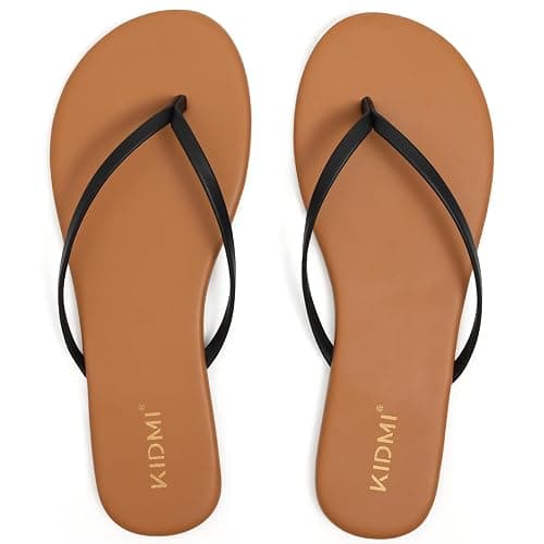 KIDMI Thong Flip Flops for Women - Memory Foam Summer Beach Sandals for Women - Vegan Leather Flat Sandals thumbnail 4