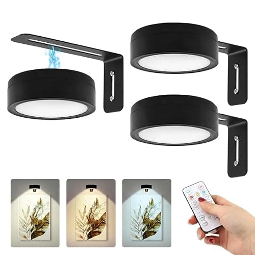 VKAXRMZTP 3 Pack Black Magnetic Picture Lights, Battery Operated LED Art Lights with Remote & Timer, 3 Color Temperature Dimmable Rotating Extendable Light for Artwork, Photos & Posters - Image 1