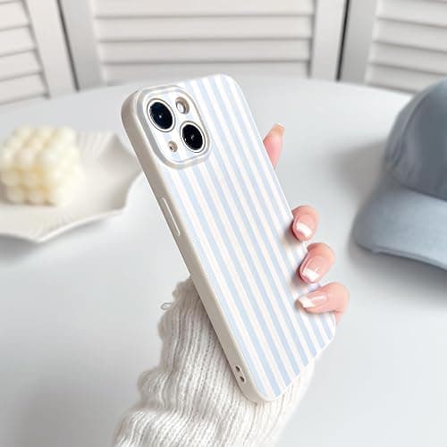 Lovmooful Compatible for iPhone 14 Case Cute Color Striped with Aesthetics Design for Girls Women Soft TPU Shockproof More Protective Girly for iPhone 14 Case-Blue thumbnail 5