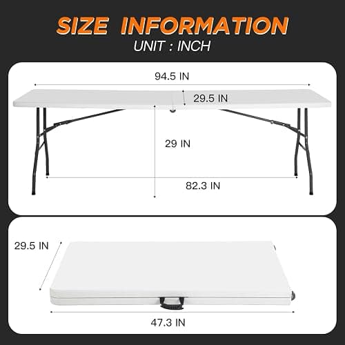 BestOffice 8FT Picnic Table Folding Table Camping Table Plastic Table Fold Up Table Lock for Party Event,White thumbnail 2