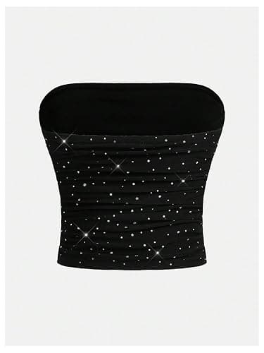 Floerns Women's Rhinestone Sleeveless Bandeau Party Corset Strapless Tube Top thumbnail 2