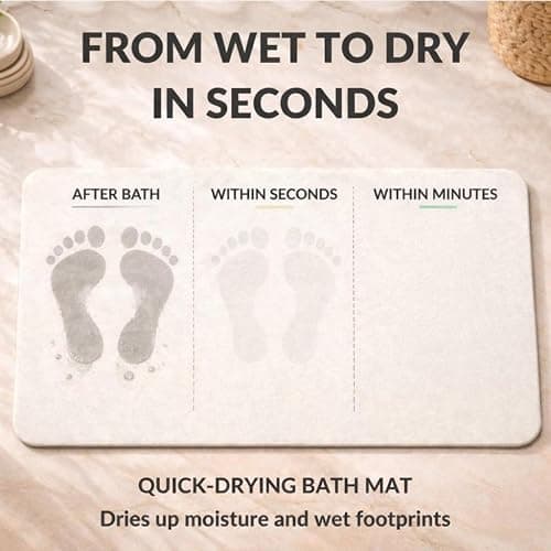 Pebble Nest Stone Bath Mat – Diatomaceous Earth Quick Drying Non-Slip Bathroom Mat – Absorbent Diatomite Shower Mat, Durable & Easy to Clean, Modern, 23.6" x 15.3", (White - Linea) thumbnail 5