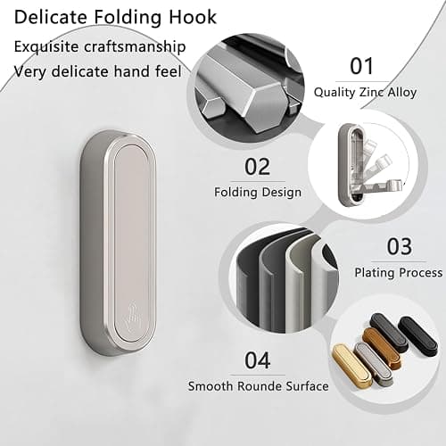 XSGTZMJ 4PCS Foldable Invisible Hook Zinc Alloy Bathroom Wall Hook Retractable for Closet Scarf Hat Robe Key Purse Bag Folding Hooks Minimalist Style (Silver) thumbnail 4