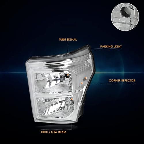 PM PERFORMOTOR Headlights Assembly Compatible with 11-16 Ford F250-F550 Super Duty | 2PCS Headlamps with Chrome Housing Clear Lens thumbnail 3
