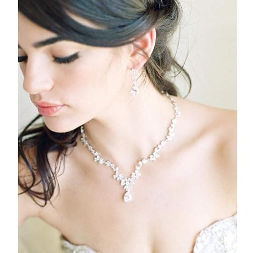 SNORSO Bijoux Parure Collier et Boucles d'oreilles Fleur Feuille Pendentif Goutte d'eau Parures de Mariage Soirée thumbnail 6