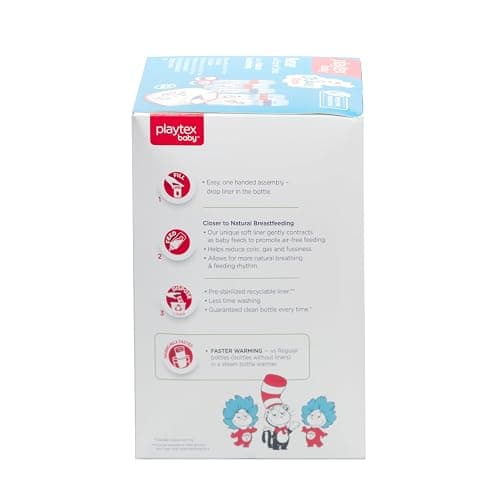 Playtex Baby Dr. Seuss Newborn Gift Set with 5 Nurser Bottles (3X 4Oz, 2X 8Oz), 2 Binky Pacifiers, 60 Drop-Ins Liners & Bib, Bottles for Newborn and Breastfeeding Babies, Feeding Essentials thumbnail 8